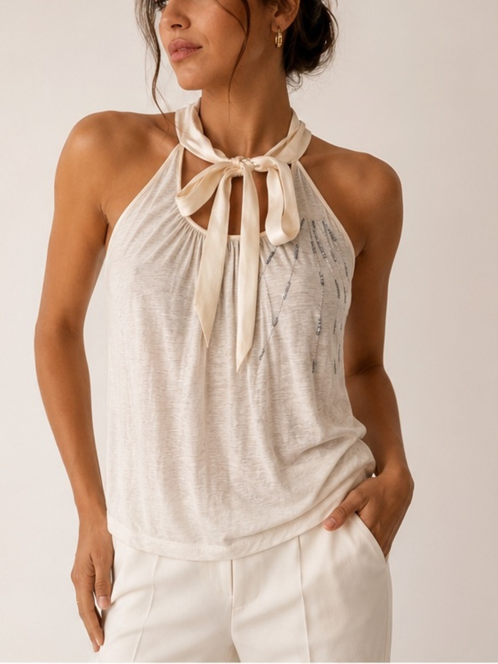 Seven for All Mankind Ivory Sleeveless Sequin Top